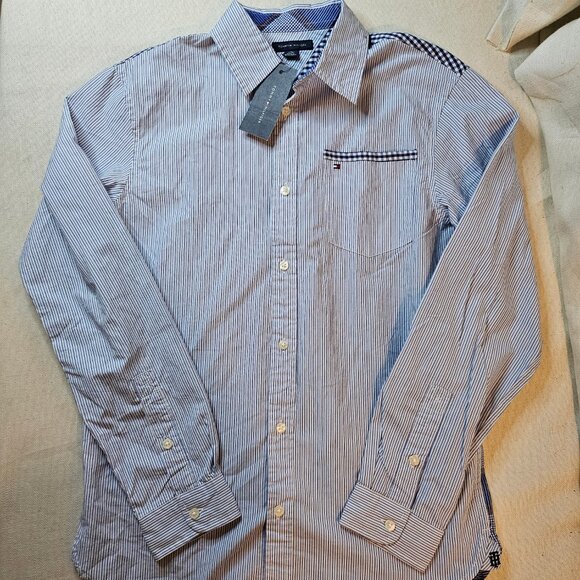 Tommy Hilfiger Boy's Blue Striped Long Sleeve Shirt - Size XL - Picture 3 of 10